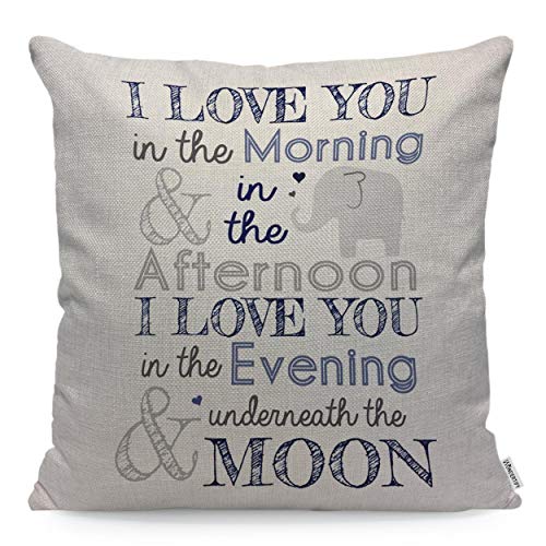 Image of WONDERTIFY Pillow Cover I Love You in The Morning Afternoon Evening with Elephant Letter - Soft Linen Pillow Case for Decorative Bedroom/Livingroom/Sofa/Car - Cushion Covers 18x18 Inch