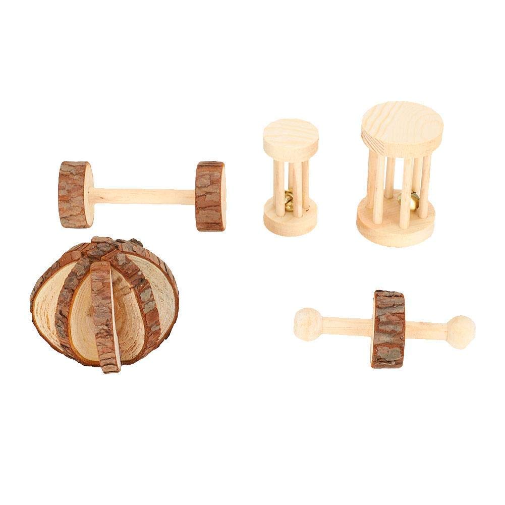 YOUTHINK 5 Unids/Set Pequeño Juguete para Mascotas, Juguete De Seguridad De Madera Juguete Dientes Molares Juguete para Conejo De Guinea Hamster Rata Rata