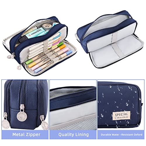 Image of iSuperb Large Pencil Case 3 Compartments Pencil Pouch Big Capacity Pencil Bag for Kids Teen Girls Boys Student School Supplies Oxford Organizer Pen Bag Cosmetic Makeup Pouch