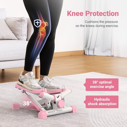 MERACH Mini Stepper for Exercise, Twist Stair Stepper 330LBS Capacity, Stepper Exercise Equipment with Resistance Bands for Full Body Workout, Rowing Machine with Exclusive App