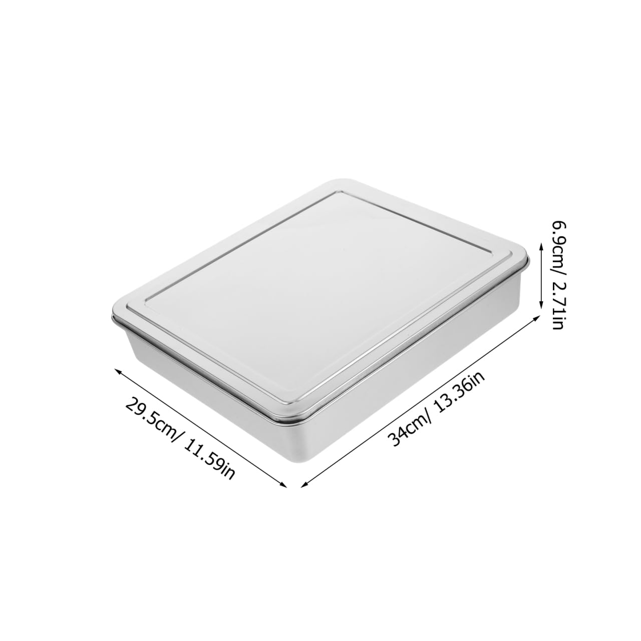 VOSAREA Stainless Steel Covered Baking Pan Nonstick Cake Pan for Tiramisu and Mousse Cakes Ideal 33x28x6 Baking Container for Home Use Silver Finish for Baking and Food