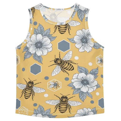 J JOYSAY Flower Bee Yellow Boys Tank Top Sleeveless Muscle Shirts Quick Dry Active Sport Workout Kids T-Shirts 3-15T
