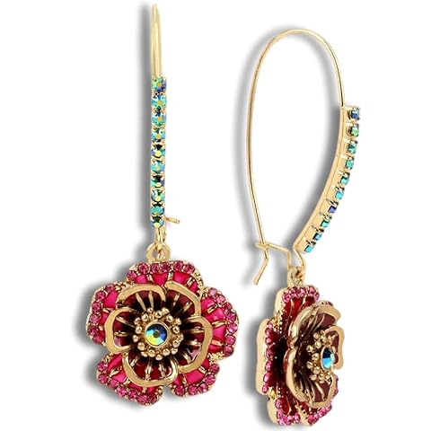 ZEshops Rose Dangle Earrings with Mixed Stone Accents, Gold-Tone Metal Trendy and Unique Women's Fashion Earrings Cover