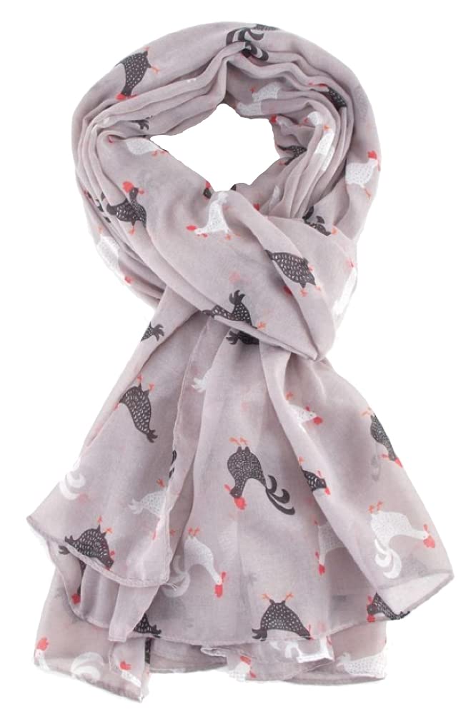 The Olive House Women's Grey The Olive House® Rooster And Chicken Design Scarf