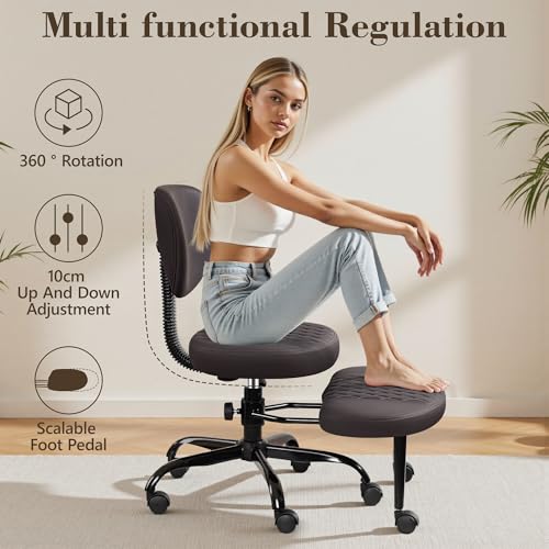 Ergonomic Cross Legged Office Chair with Wheels - Adjustable Height for Meditation, ADHD Desk & Yoga - Wide Criss Cross Design with Lumbar Support, Kneeling Chair - Dark Brown