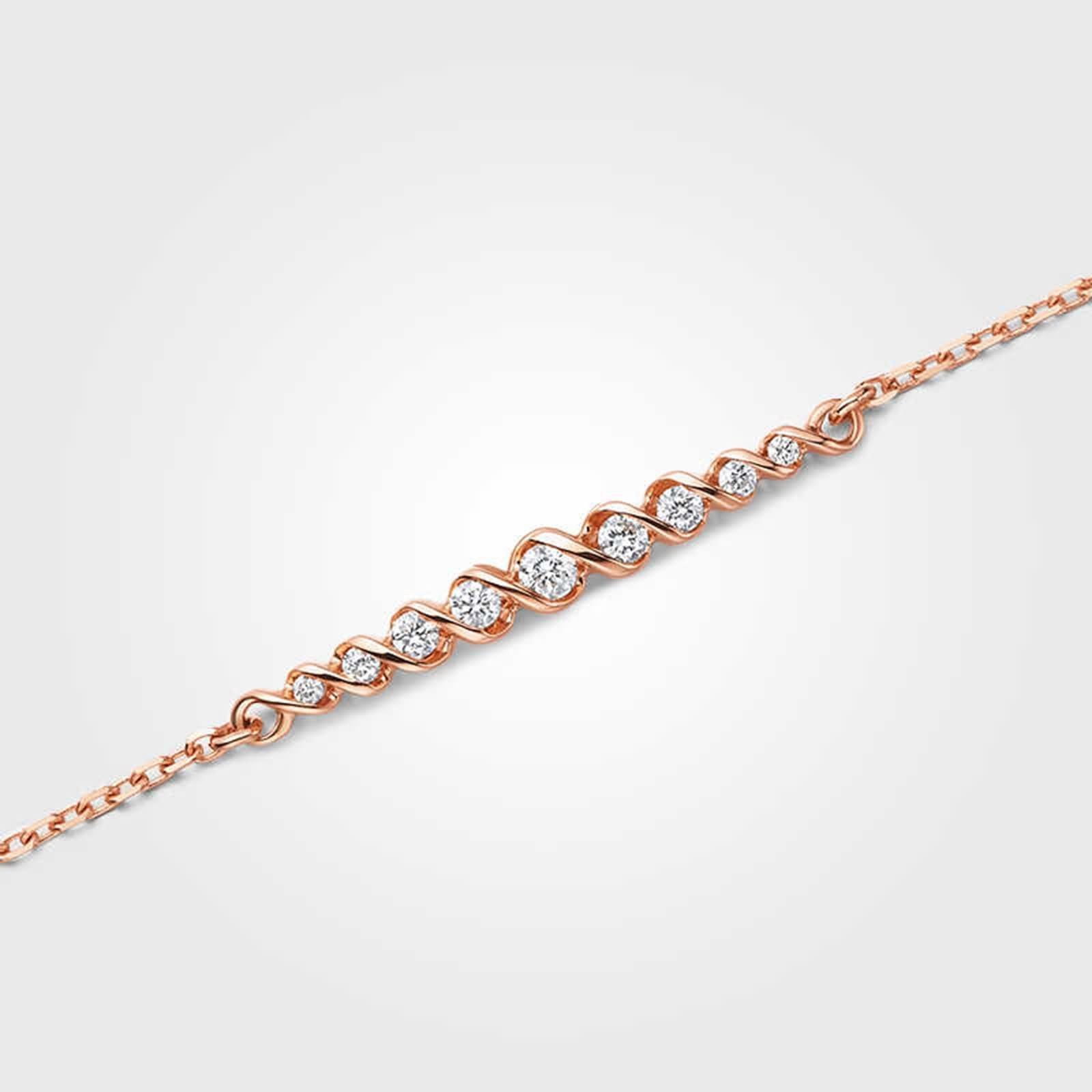 Pulsera Mujer de Oro Rosa 9 K / 14 K / 18 K, Cadena con Redondo y Diamante, Cadena Extensible 16 CM + 5 CM, Pulsera para Mujer de Oro Rosa