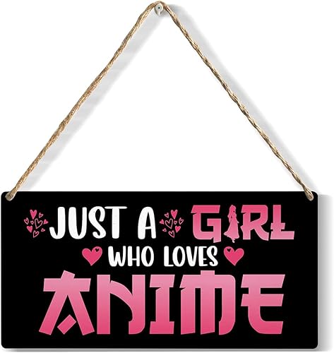 Funny - Placa colgante de madera con texto en inglés Just a Girl Who Loves de anime, para el hogar, sala de estar, dormitorio de niña, decoración de