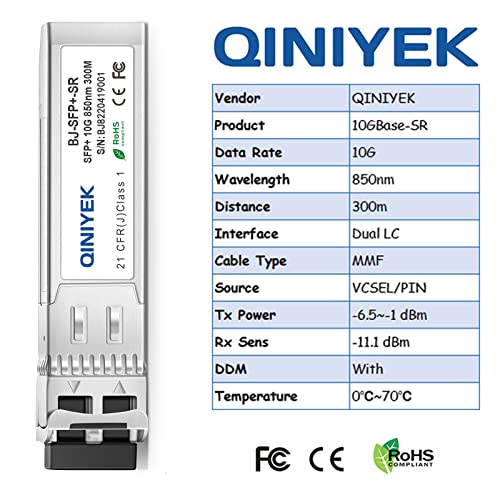 Image of 10GBase-SR SFP+ Transceiver,Compatible with Juniper EX-SFP-10GE-SR /QFX-SFP-10GE-SR /SFPP-10GE-SR, 10G Multimode SFP+ LC Module, 850nm MMF, up to 300 m