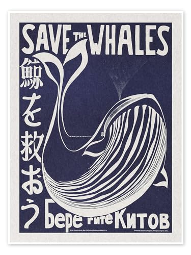 Save The Whales - Vintage Advertisement Poster 50 x 70 cm Blau Wandbilder Wanddeko