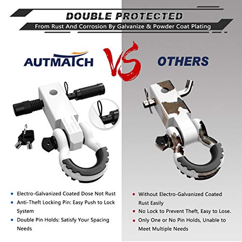 Autmatch Shackle Hitch Receiver 2 Inch - 3/4" D Ring Shackle And 5/8" Trailer Hitch Lock Pin, 45,000 Lbs Break Strength Heavy Duty Receiver Kit For Vehicle Recovery, White #TOP4