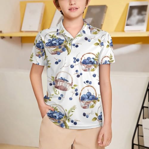 Boys' Classic Polo Shirts Short Sleeve Moisture-Wicking Golf & Tennis Shirts for Youth Teens Blueberry Basket2