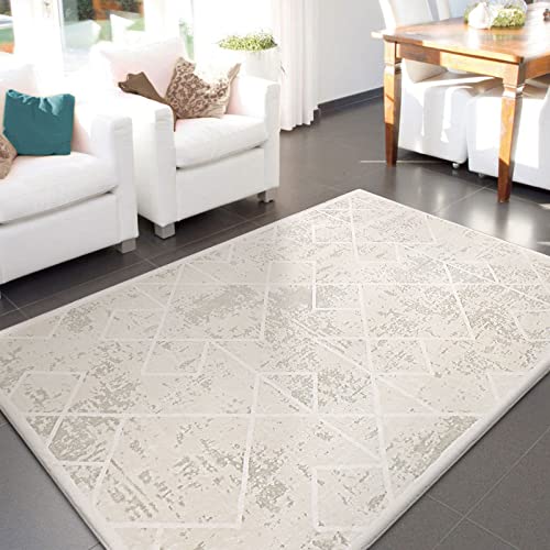 Leesentec Rugs Living Room Bedroom Rug Modern Short Pile Rugs Bohemian Carpet Abstract Geometric Straight Line Pattern Carpets Non-slip Large Rug (Ivory/Green White - Image 2