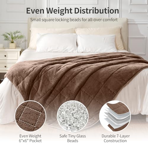 Image of Uttermara Weighted Blankets for Adults Full Size, 12lbs 48x72 inches Blanket with Soft Warm Plush Sherpa Fleece, Washable Thick Heavy Throw for Sleeping and Calming, Brown