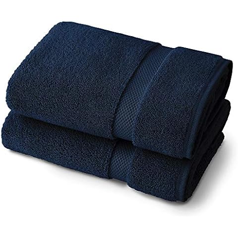 Supima Cotton Bath Towel Set by Laguna Beach Textile Co - 2 Bath Towels - Hotel Quality, Plush, 730 GSM - Large, 57" x 30" Navy Blue Cover