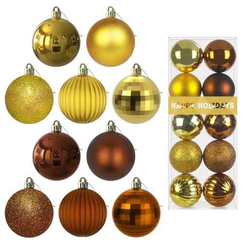 Bronze & Gold 3.2" Large Christmas Balls - Christmas Tree Decoration Ornaments Shatterproof Hanging Balls for Birthday Halloween Holiday Wedding Decorations Set of 10pcs