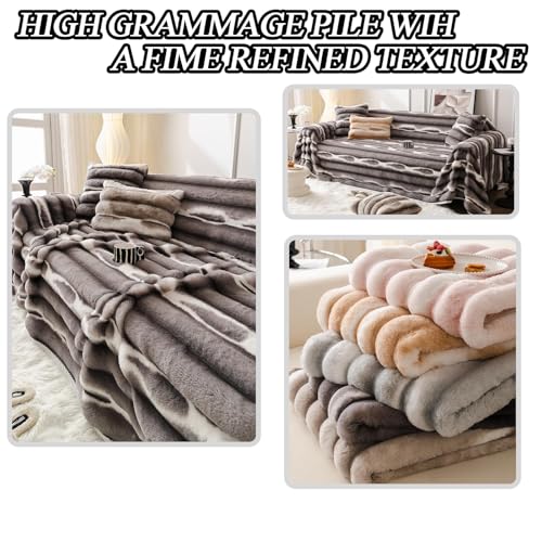Housse de canapé fausse fourrure gris clair extra large - 5