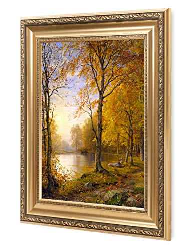 Decorarts - Indian Summer, William Trost Richards Classic Art. Giclee Print On Canvas With Matching Golden-Relief Framed Wall Art. Total With Framed Size: 26X22 #TOP6