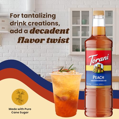 Image of Torani Peach Syrup 1L with Pump Sweet Flavoring for Lemonades, Teas & Drinks