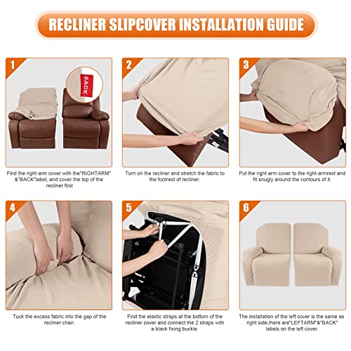 Image of VANSOFY Recliner Cover, 2-Pieces Stretch Reclining Couch Cover with Pockets Loveseat Sofa Slipcovers Soft Washable Furniture Protector for Dogs Cats(Cream)