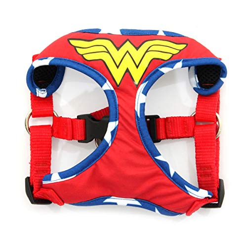Peitoral Com Guia Para Cachorro Air Mesh Mulher Maravilha - Sula Pet - Vermelho/Azul 70207-P