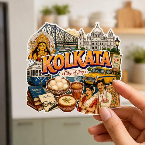 Image of Zesta Wooden Fridge Magnets Set | Refrigerator Decor Magnets for Kitchen | India Souvenir Fridge Magnet Collection | Wooden Magnet for Fridge Door Decoration (Kolkata)