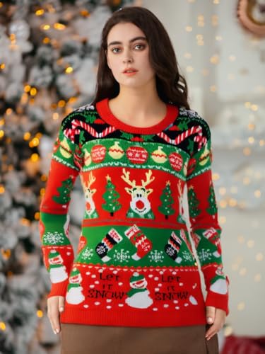 Image of v28 Varied Ugly Christmas Sweater for Women Merry Reindeer Shirt Knit Sweaters