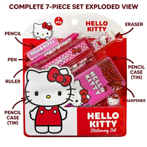 Image of Hello Kitty 7 pcs Stationery SetSchool Supplies Kit Multicolor Return Gift for Kids Age 3 Years +