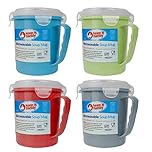 London Empire ® 4 x 700ml Microwave Soup to Go Container Mugs with Airtight Lid - Assorted Colours - Dishwasher & Microwave Safe