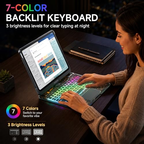 Image of Cyberpunk Clear Keyboard Case for iPad Pro 13 inch (M5 /M4, 2025 /2024), 360 Degree Rotating Case with Multi-Touch Trackpad, 7-Color Backlit, Pencil Holder, Battery Display, Black