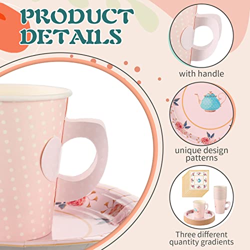 image for Yinder Tea Party Decorations Paper Tea Cups Plates Napkins 7 oz Dispos