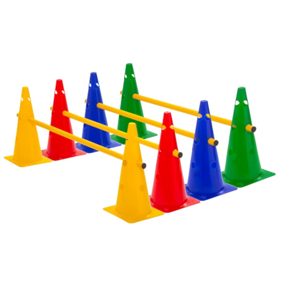 Sports Fitness and Agility Speed Training Adjustable Hurdle Pack of 16 Cone 8 Pole (9 inch Cones with 2.5 feet Pole)-picture-31