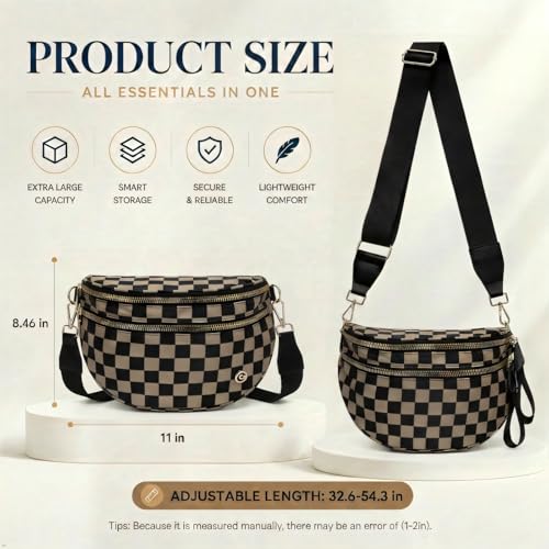 Image of Womens Crossbody Bag, Spacious Nylon Bum Bag Trendy Shoulder Purse with Adjustable Strap Zipped Travel Essentials