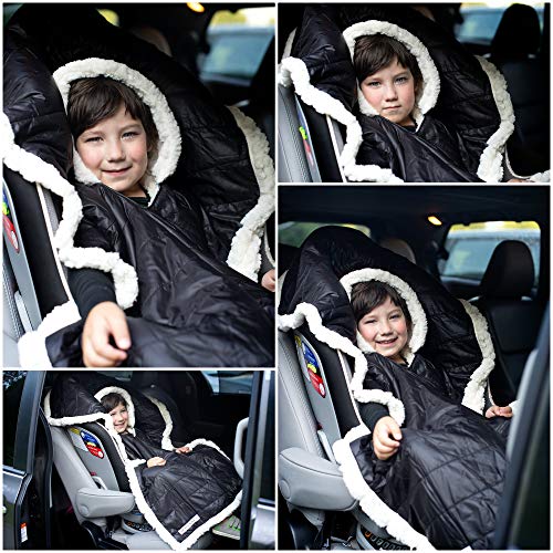 Kids Car Seat Poncho Boy Safe Coat Black Puffer Toddler Kids Down Sherpa Poofy Warm Hooded Blanket Safe Use Over Seat Belts - Thumbnail 7