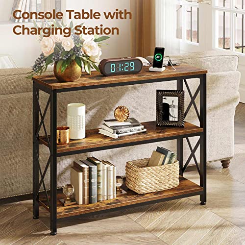 Rolanstar Bookshelf 6 Tier With 4 Hooks, Industrial Wood Bookcase, Vintage Storage Rack Bundle Narrow Console Table #TOP7