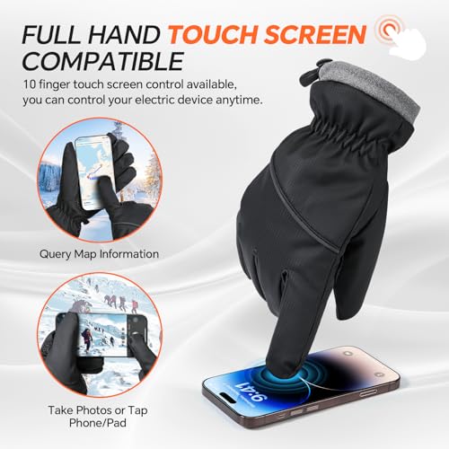 Winter Gloves Waterproof Windproof for Mens Women, Thermal Warm for Cold Weather, Grip Snow for Touch Screen Skiing Cycling Running Driving Snowboarding Fishing Outdoor