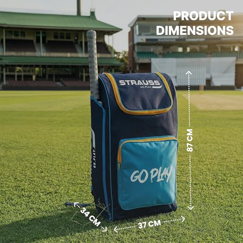 Image of Strauss Complete Cricket Kit Set with Bat, Ball, Helmet, Pads, Gloves, Guard & Kit Bag | Full Cricket Starter Set for Boys, Youth & Beginners | Right Hand | Blue