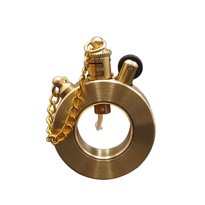 Image of Smoke King Retro Brass Trench Lighter Hollow Ring Design, Refillable Wheel Lighter Windproof, Portable, Vintage Style for Men Gift for Collectors, Camping & Outdoors (Fuel Not Included)