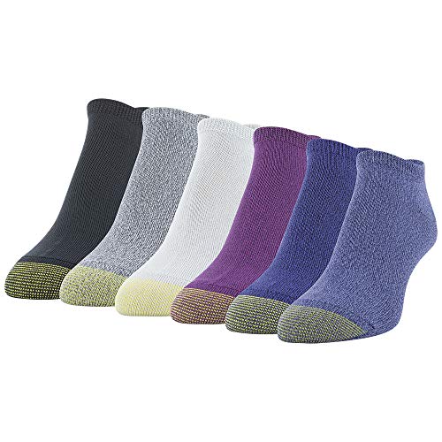 Gold Toe Women's Casual Ultra Soft No Show Socks, 6 Pairs, Dusty Blue, Royal, Grape, Vapor Blue, Charcoal, Black, Shoe Size: 6-9