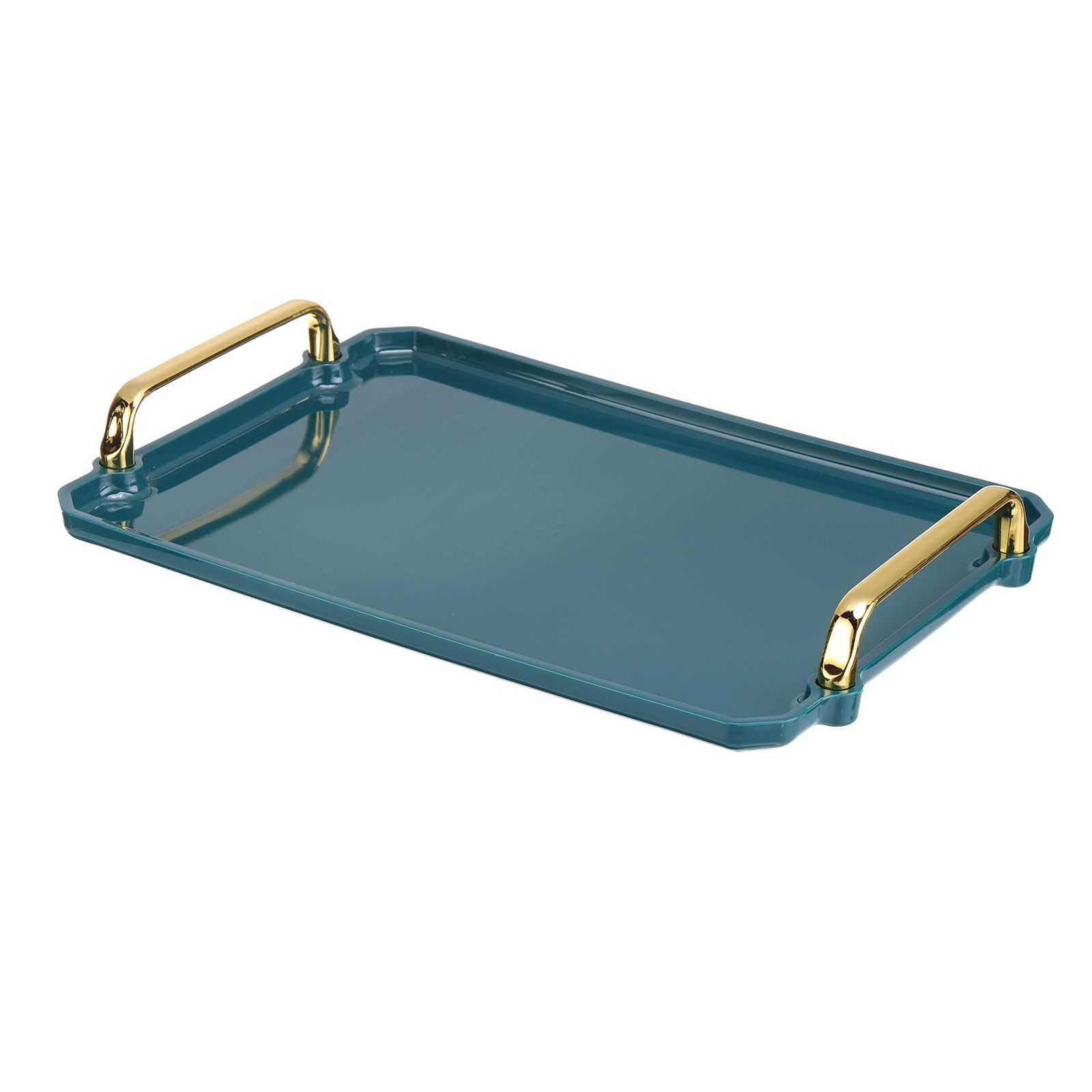 PATIKIL 12 x 8.6 Inches Plastic Serving Tray with Golden Handles, Reusable Tray Rectangular Party Platters for Dessert Coffee Tea Table, Living Room Kitchen Countertop, Dark Green โ image 1