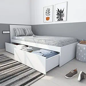 Studio Kook Tribe Left with Headboard Engineered Wood Single Bed with Drawers (Finish Color - Moonshine White, Matte Finish)