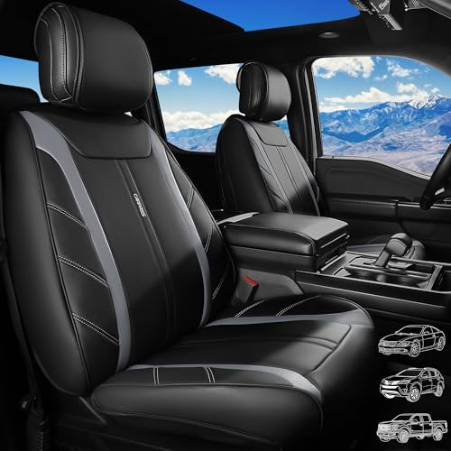 Image of CAR PASS Luxury Faux Leather Seat Covers Full Set, Breathable Sporty Premium Leather Seat Covers,Waterproof Anti Slip Automotive Seat Covers Universal Fit for 95% Trucks SUV Sedans Vans,Black and Gray