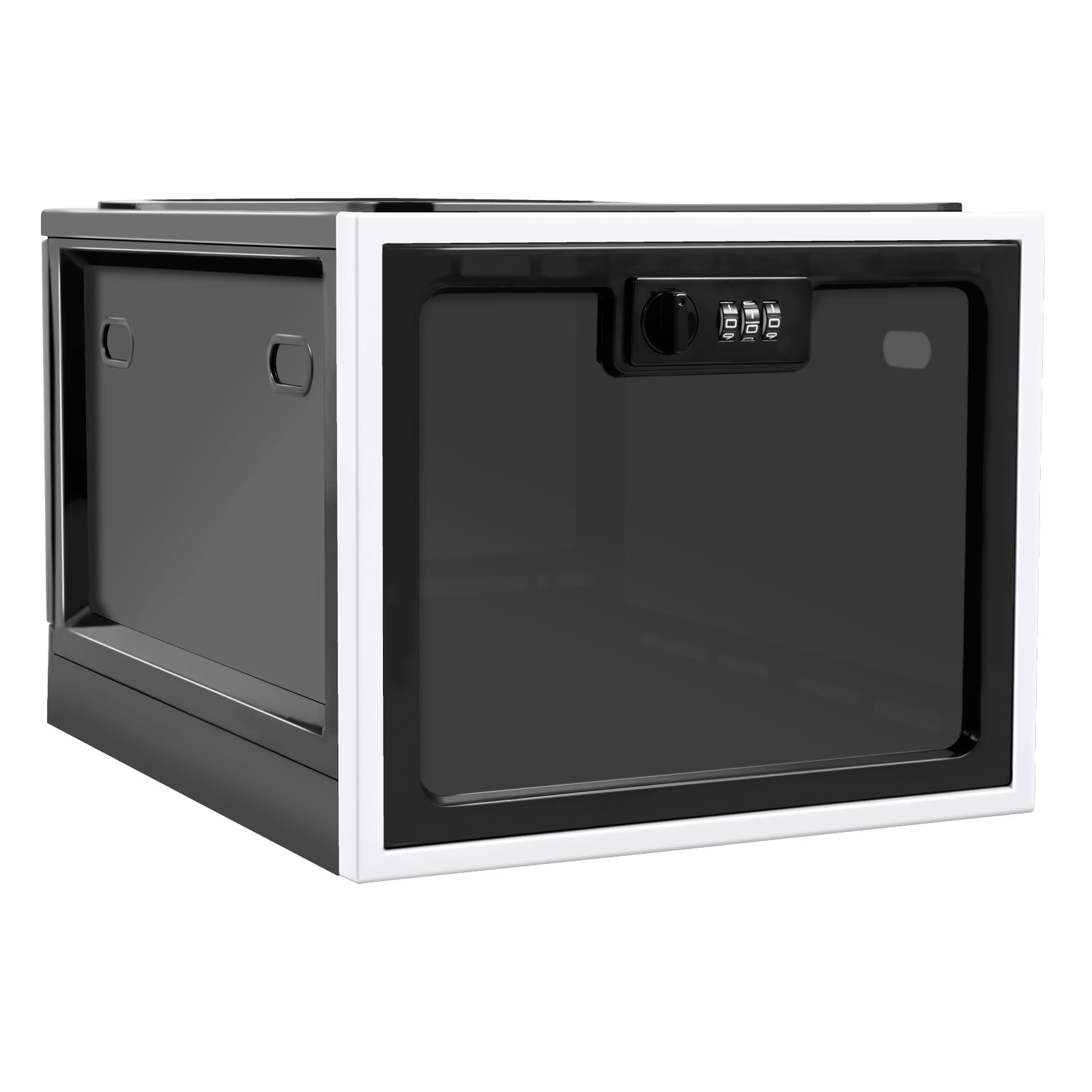 Yunyouc Black Lockable Medicine Box With Combination Code, 13L Large Lockable Storage Box For Medication, Snacks, Phone, And Electronics, Clear Design With Charger Holes For Home, Office, Dorm, And Fridge (Black)
