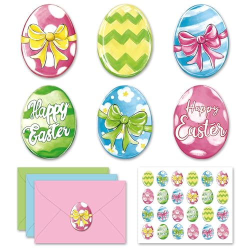 Whaline 36 Pack Easter Greeting Cards Boxed Colorful Eggs Blank Note Cards with Envelopes Stickers Glue Stick for Easter Spring Party Supplies