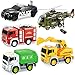 5 Pack Friction Powered Truck Toy Set(8 Inch) Including Garbage Truck, Construction Truck, Fire Truck, Police Car, Helicopter, All with 4D Stunning Light and Sound, Vehicles Toys for Boy Toddler Kid
