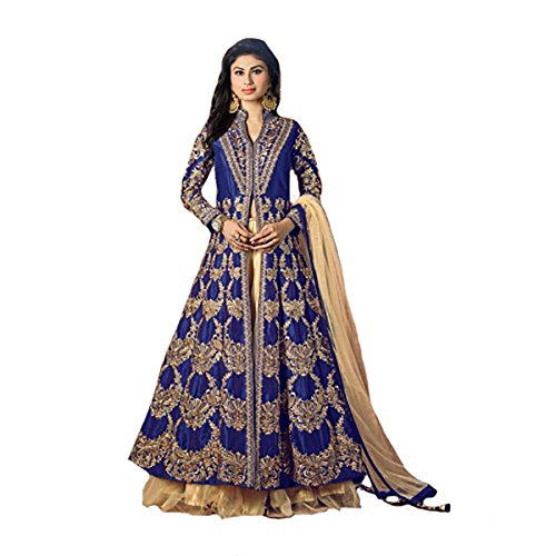Robe Anarkali Salwar Kameez de créateur style Mouni Roy bleu de haute qualité