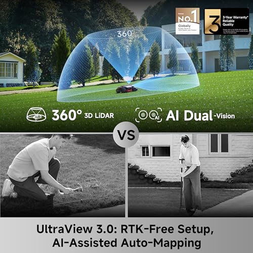 Image of MOVA LiDAX Ultra 2000 AWD Robot Lawn Mower Wire Free RTK Free for up to 0.5 Acre*Dual Maps, 360 3D LiDAR & AI Dual Vision Mapping, Robotic Mower with 4G, for 80% Slopes, Cutting Height 1.2 inch-3.9 inch