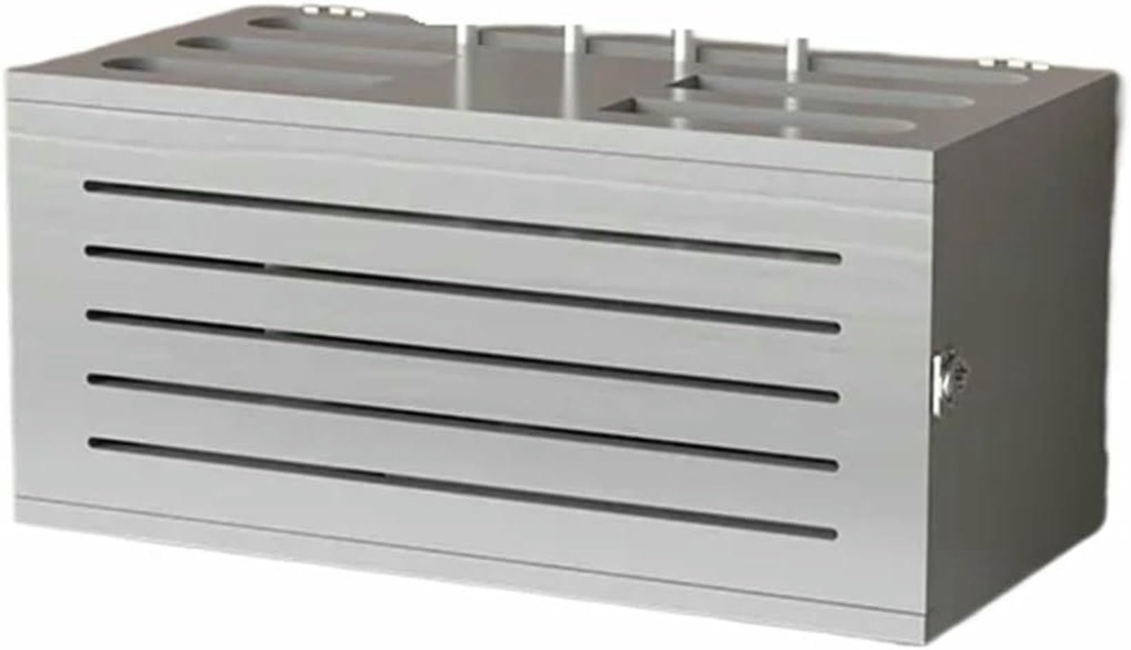 Boîte de stockage de routeur pour éliminer les câbles WiFi visibles du salon blanc