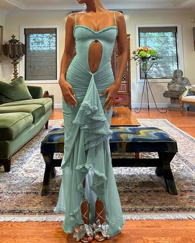 Image of houstil Women's Casual Summer Dress Strap Ruffle Beach Party Maxi Cocktail Evening Holiday Wedding Guest Dresses