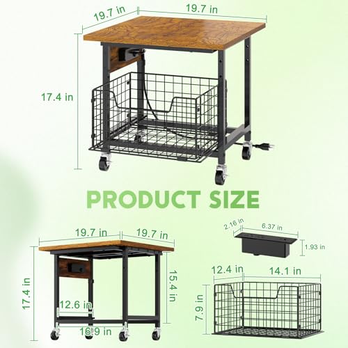 Image of Mini Fridge Stand with Storage and Power Outlet, Small Refrigerator Stand with Wheels, Mini Fridge Cart-Max Load 300 LBS Heavy Microwave Printer Stand Utility Cart for Dorm,Kitchen, Office