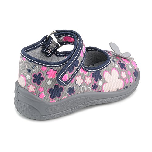 Marlena 1888 Floral Gray Pink Hook-and-Loop Toddler Girls' Natural Canvas Mary Jane Flat2